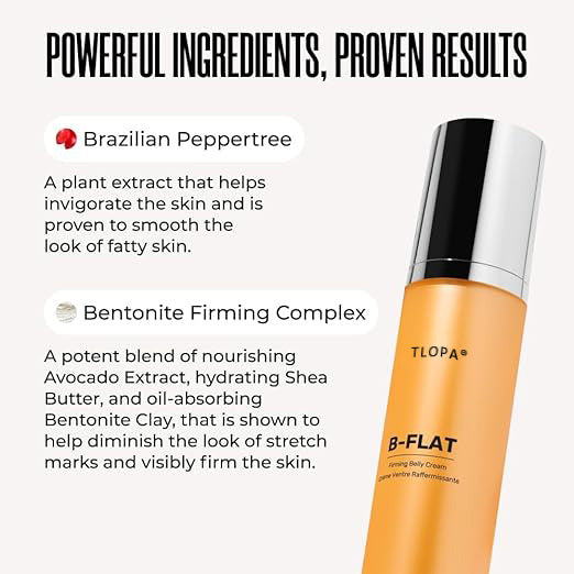 TLOPA® B-FLAT Clinically Proven Belly Firming Cream for Stretch Marks And Loose Skin - With Avocado Extract